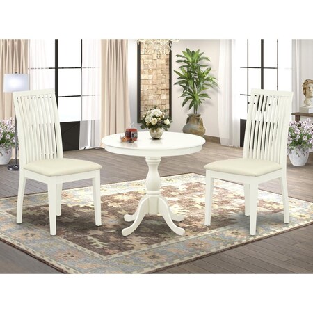 East West Furniture 3 Piece Antique Dining Room Table Set - Linen White AMIP3-LWH-C